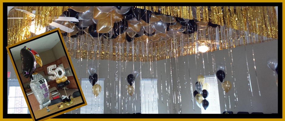 Black, gold, and silver balloons for a 50th Birthday party