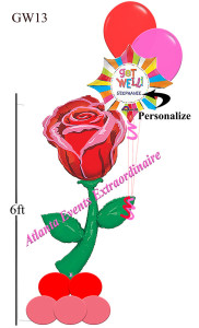 Get Well Soon balloon bouquet with a large rose